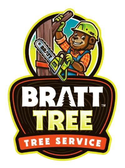 Bratt Tree Company logo with black lettering and graphic of an illustrated tree on white background