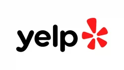 Yelp logo with black lettering and red logo icon